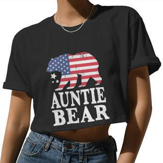 Auntie Bear Patriotic Flag 4Th Of July Women Cropped T-shirt - Monsterry