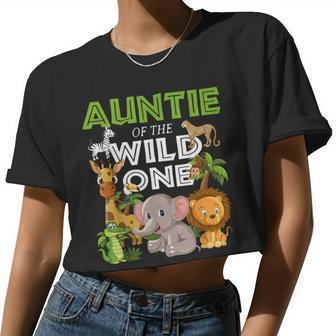 Auntie Of The Wild One Zoo Birthday Safari Jungle Animal Women Cropped T-shirt - Monsterry AU