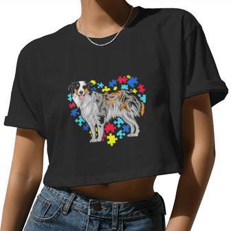 Autism Awareness Australian Shepherd Dog Mom Dad Valentine Women Cropped T-shirt - Monsterry UK