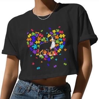 Autism Awareness Bernese Mountain Cute Heart Dog Dad Mom Women Cropped T-shirt - Monsterry DE