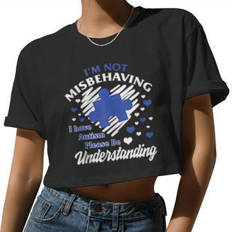 Autism Awareness Not Misbehaving Ribbon Autism Mom Puzzle Women Cropped T-shirt - Monsterry AU