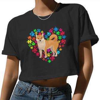 Autism Awareness Shiba Inu Dog Mom Dad Valentine Women Cropped T-shirt - Monsterry DE