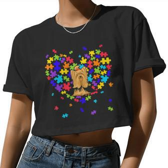 Autism Awareness Yorkshire Terrier Cute Heart Dog Dad Mom Women Cropped T-shirt - Monsterry UK