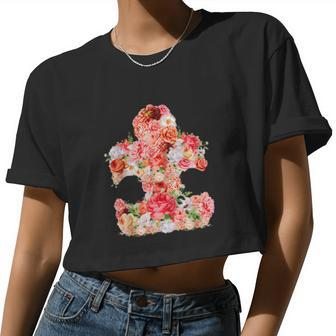 Autism Floral Puzzle Piece Women Cropped T-shirt - Monsterry