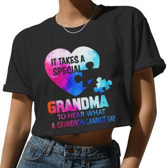Autism It Takes A Special Grandma To Gear What A Garndson Cannot Say Women Cropped T-shirt - Monsterry