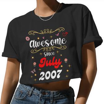 Awesome Since July 2007 Birthday Flowers Butterflies Women Cropped T-shirt - Monsterry DE