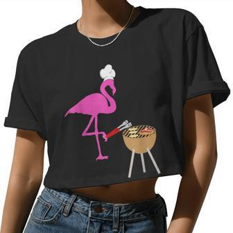Bbq Flamingos Pink Birds Grilling Grillmasters Cooking Women Cropped T-shirt - Monsterry CA