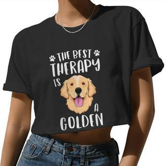 The Best Therapy Is A Golden Retriever Fur Mama Women Dog Women Cropped T-shirt - Monsterry