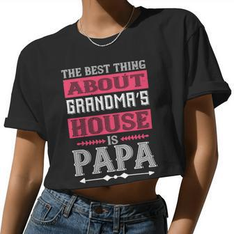 The Best Thing About Grandmas Papa T-Shirt Father's Day Women Cropped T-shirt - Monsterry