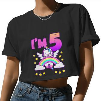 Birthday Girl 5 Year Old Unicorn Rainbow 5Th Birthday Women Cropped T-shirt - Monsterry AU