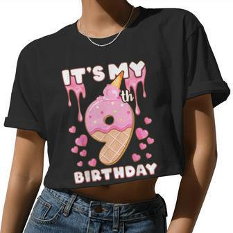 Birthday Girl 9 Years Ice Cream It's My 9Th Birthday Women Cropped T-shirt - Monsterry