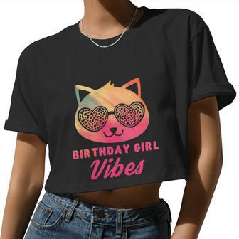 Birthday Girl Vibes Colorful Cat Kitty Leopard Eyes Girls Women Cropped T-shirt - Monsterry