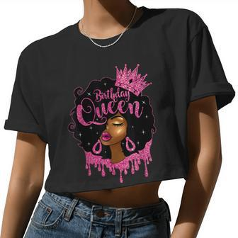 Birthday Queen Pink Afro Hair African American Black Women Cropped T-shirt - Monsterry DE
