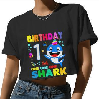Birthday Shark 1St Girl One 1 Year Old Family Women Cropped T-shirt - Monsterry
