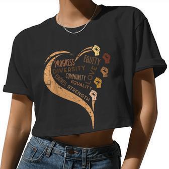 Black History Fists Diversity Equity Heart African Women Women Cropped T-shirt - Monsterry CA