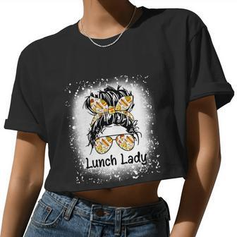 Bleached Lunch Lady Messy Hair Woman Bun Lunch Lady Life V2 Women Cropped T-shirt - Monsterry