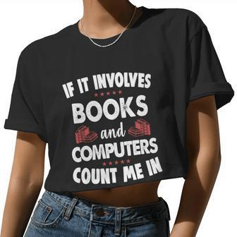 Books And Computers Cute Children's Literacy Women Cropped T-shirt - Monsterry