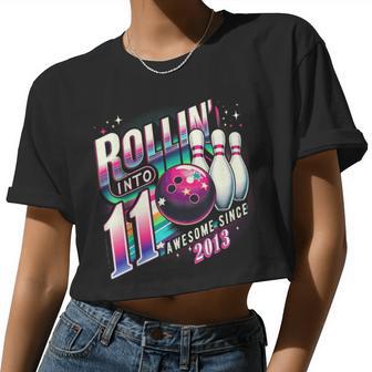 Bowling Party Rollin' 11 Awesome 2013 11Th Birthday Girls Women Cropped T-shirt - Monsterry