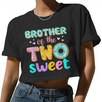Brother Of The Two Sweet Donut Birthday Family Theme Girl Women Cropped T-shirt - Monsterry DE
