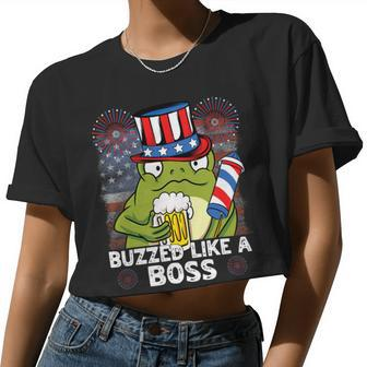 Buzzed Like A Boss 4Th Of July American Flag Frog Men Women Women Cropped T-shirt - Monsterry CA