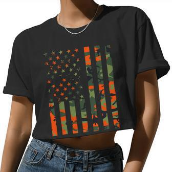 Camouflage American Flag For Hunters And Men Women Patriots Women Cropped T-shirt - Monsterry