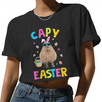 Capy Easter Capybara Animals Boys Girls Easter Day Women Cropped T-shirt - Monsterry