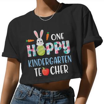 Carrot Bunny Happy Easter Day One Hoppy Kindergarten Teacher Women Cropped T-shirt - Monsterry DE