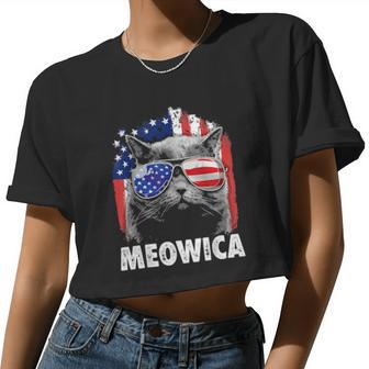 Cat 4Th Of July Meowica Merica Boys Girls American Flag Women Cropped T-shirt - Monsterry DE