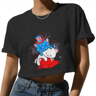 Cat Lovers American Flag 4Th Of July Women Cropped T-shirt - Monsterry AU
