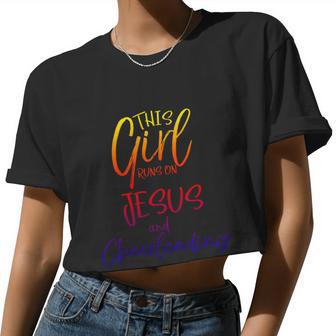 Cheerleader This Girl Runs On Jesus And Cheerleading Cool Women Cropped T-shirt - Monsterry