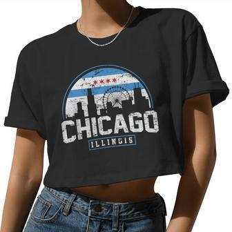 Chicago Illinois Flag Vintage Skyline Women Women Cropped T-shirt - Monsterry DE