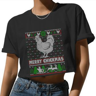 Chicken Rooster Merry Chickmas Ugly Christmas Women Cropped T-shirt - Monsterry CA