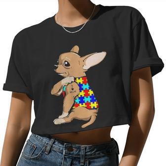 Chihuahua Dog I Love Mom Tattoo Autism Awareness Women Cropped T-shirt - Monsterry