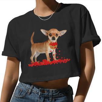 Chihuahua Valentine's Day Dog Dad Dog Mom Flowers Women Cropped T-shirt - Monsterry AU