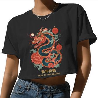 Chinese New Year 2024 Year Of The Dragon Zodiac Sign Flower Women Cropped T-shirt - Monsterry UK