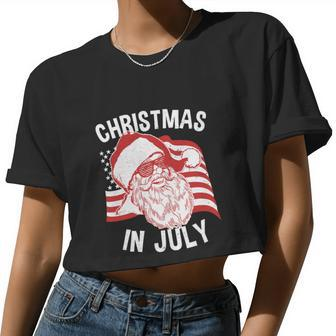 Christmas In July Retro Hipster Santa 4Th Of July Women Cropped T-shirt - Monsterry DE