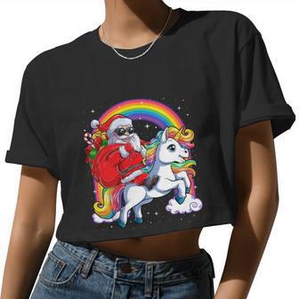 Christmas Santa Riding Unicorn Xmas Girls Kids Women Women Cropped T-shirt - Monsterry AU