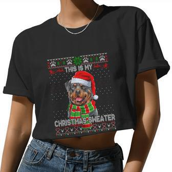 This Is My Christmas Sweater Rottweiler Santa Ugly Xmas Women Cropped T-shirt - Monsterry AU