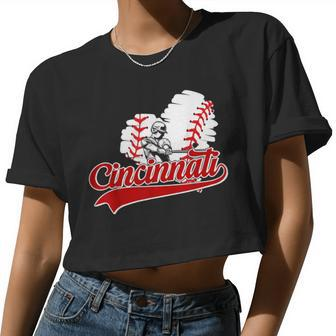 Cincinnati Cities Baseball Heart Baseball Fans Women Women Cropped T-shirt - Monsterry