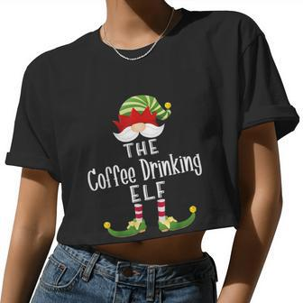 Coffee Drinking Elf Group Christmas Pajama Party Women Cropped T-shirt - Monsterry CA