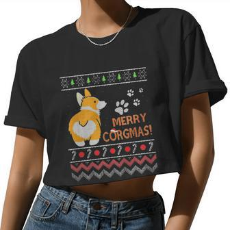Corgi Ugly Christmas Cool Dog For Christmas Women Cropped T-shirt - Monsterry