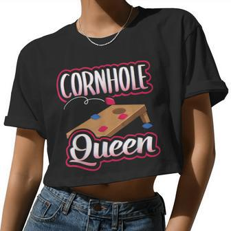 Cornhole Queen Bean Bag Toss Champion Legend Board Boss Women Cropped T-shirt - Monsterry DE