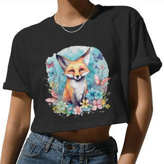 Cottagecore Fox And Butterfly Spring Pastel Floral Women Cropped T-shirt - Monsterry AU