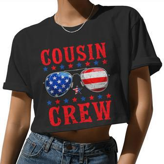 Cousin Crew Sunglasses Usa American Flag 4Th Of July Womens Women Cropped T-shirt - Monsterry