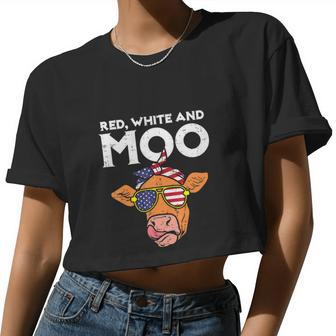 Cow Usa Flag 4Th Of July Women Cropped T-shirt - Monsterry AU