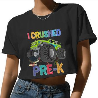 I Crushed Pre_K Monter Truck Sublimation Back To School Women Cropped T-shirt - Monsterry