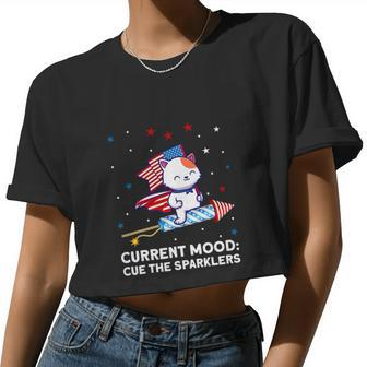 Current Mood Cue The Sparklers 4Th Of July Women Cropped T-shirt - Monsterry DE