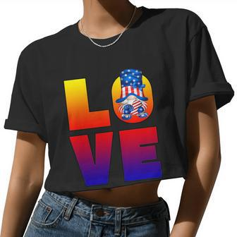 Cute American Flag Heart 4Th Of July Gnome For Patriotic Mom Women Cropped T-shirt - Monsterry UK