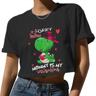 Cute Dinosaur Mommy Is My Valentine Women Cropped T-shirt - Monsterry UK