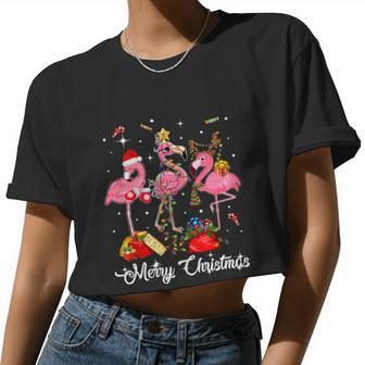 Cute Flamingo Merry Christmas Women Cropped T-shirt - Monsterry AU